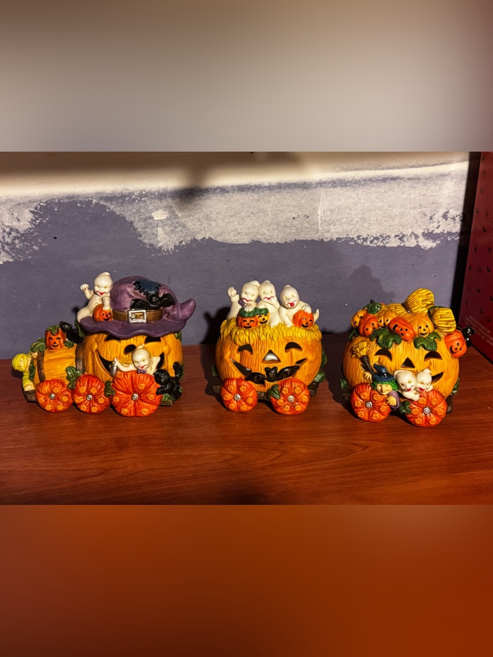 Ceramic Halloween Pumpkin Train Décor - Orange (3 piece)